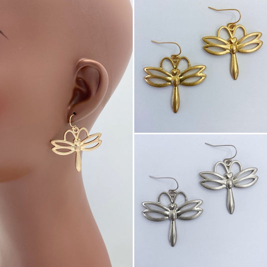 E1007 HE3294 Animal Dragonfly Design Drop Dangle Hook Earrings