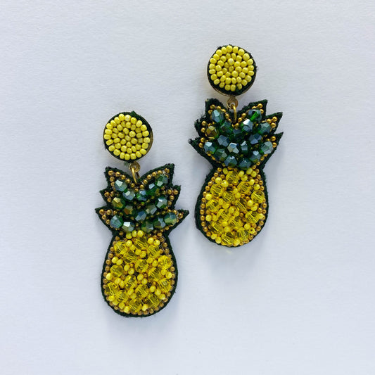 E0728 AE3631 Beads Deco Fruit Pineapple Shape Drop Dangle Post Earrings