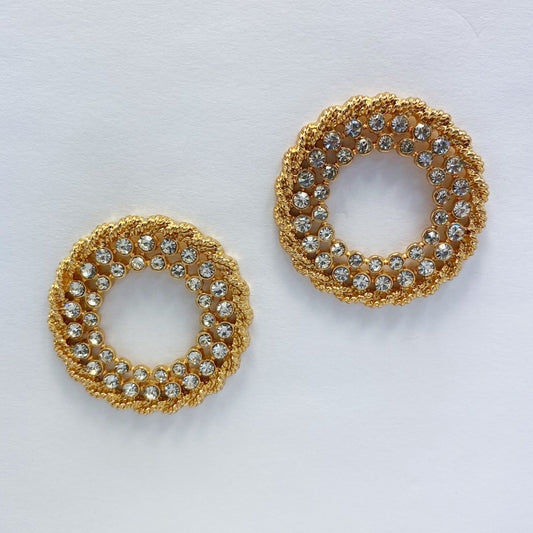 E1151 25E2432 Rhinestones Deco Circle shape Drop Post Earrings