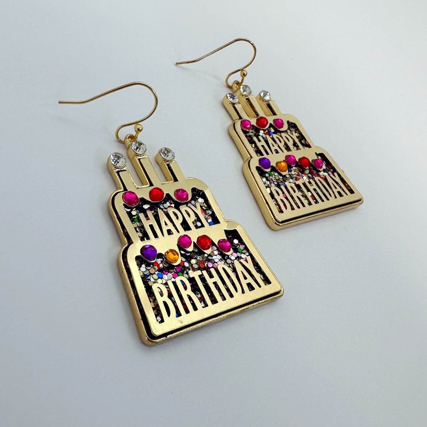 E1041 VER6132 Birthday Cake design Drop Dangle Hook Earrings