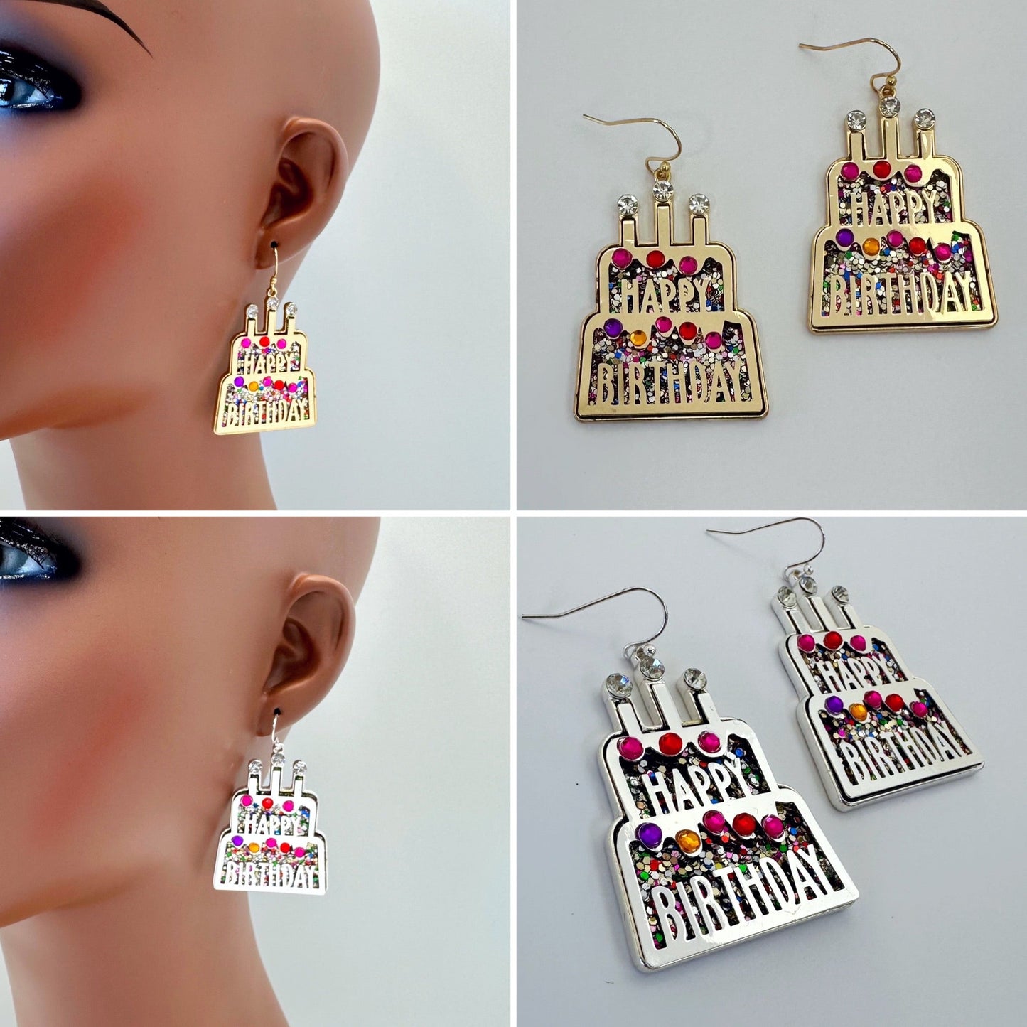 E1041 VER6132 Birthday Cake design Drop Dangle Hook Earrings