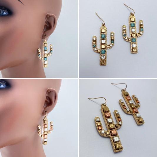 E0925 AE5180 Western Desert Cactus Shape Drop Dangle Hook Earrings