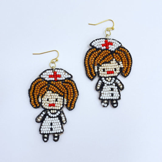 E0719 AE5501 Bead Nurse Design Drop Dangle Post Earrings