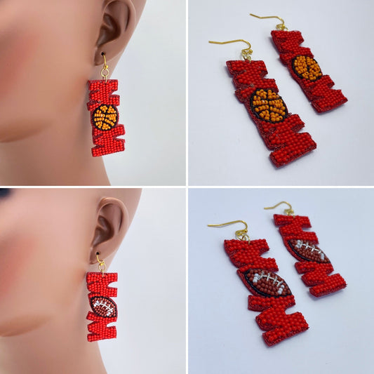 E0849 AE5702 Beads Deco MOM Shape Drop Dangle Earrings