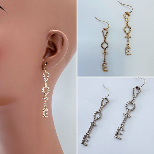 E0931 AE3821 Word Letter VOTE Design Drop Dangle Hook Earrings