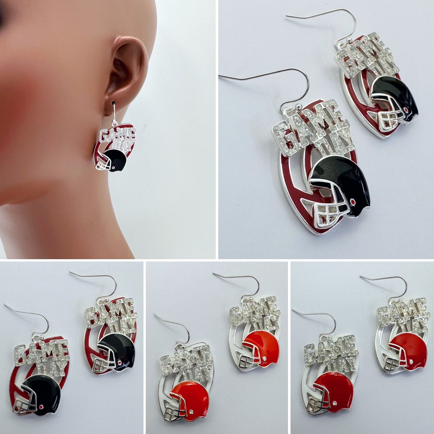 E0972 AE7067 Football Helm Design Drop dangle Hook Earrings