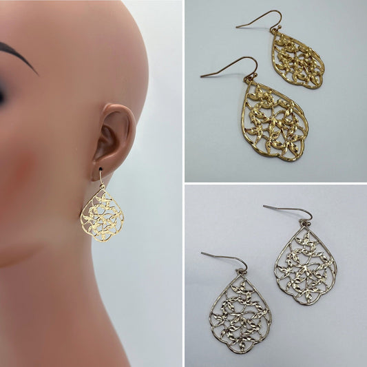 E1033 VER7474 Branch Leaf Design Drop Dangle Hook Earrings