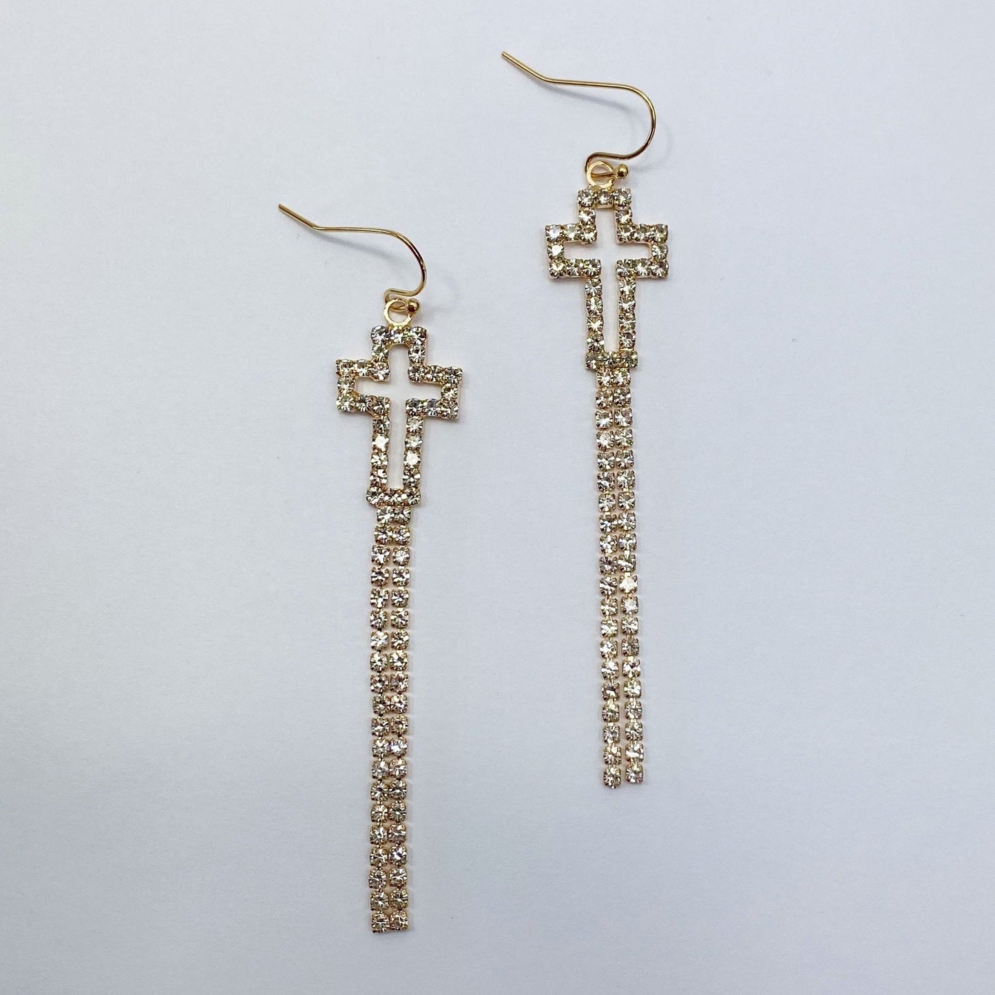 E1385 27339 Cross Tassel Dangle Earrings