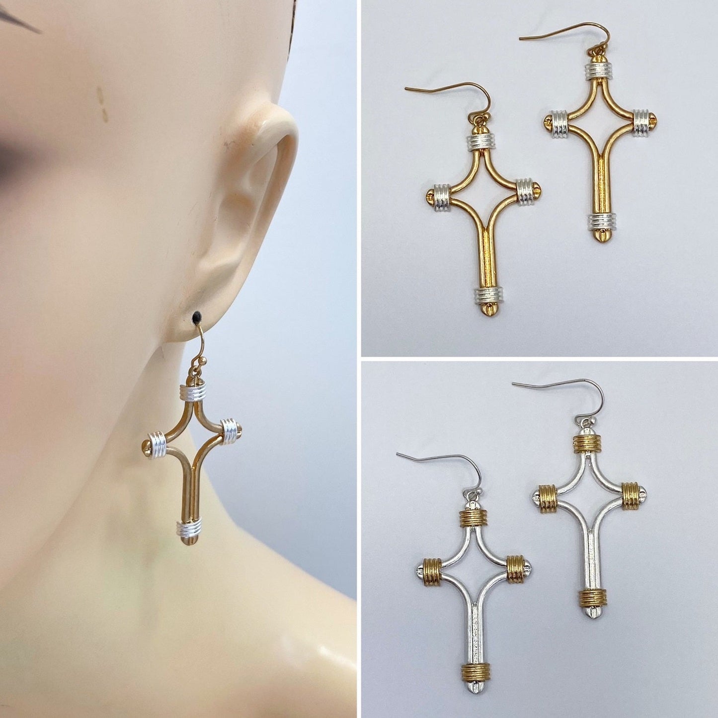 E1014 HE2833 Cross Design Drop Dangle Hook Earrings