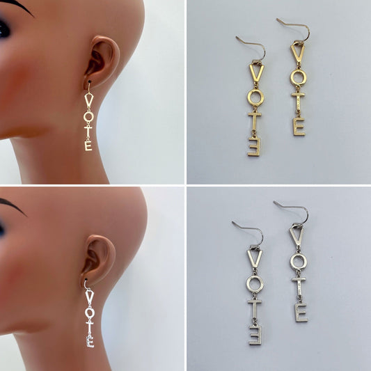 E0958 AE3820 Word Letter VOTE Design Drop Dangle Hook Earrings