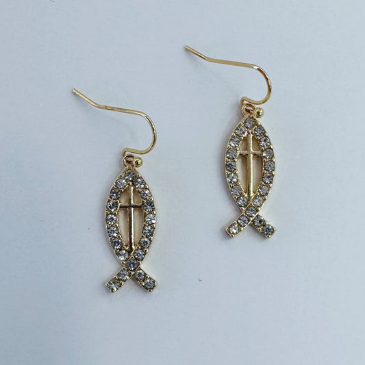 E1358 28145 Christian Fish Dangle Earrings
