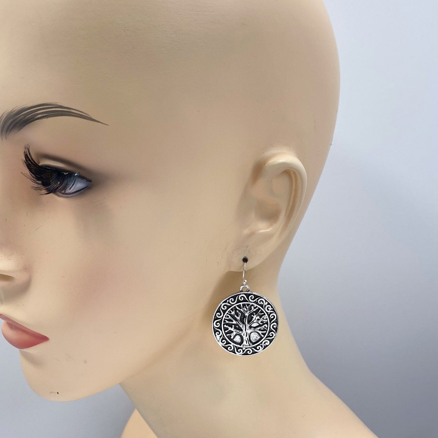 E0978 AE4138 Tree of Life Design Circle Shape Drop Dangle Hook Earrings