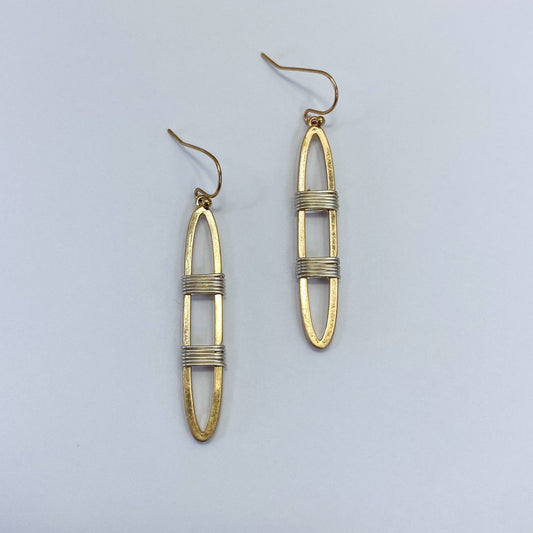 E1120 HE2681 Wire Wrapped Accented Oval Shape Drop Dangle Hook Earrings