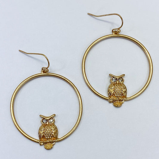 E1160 HE2592 Owl Design Circle Shape Drop Dangle Earrings