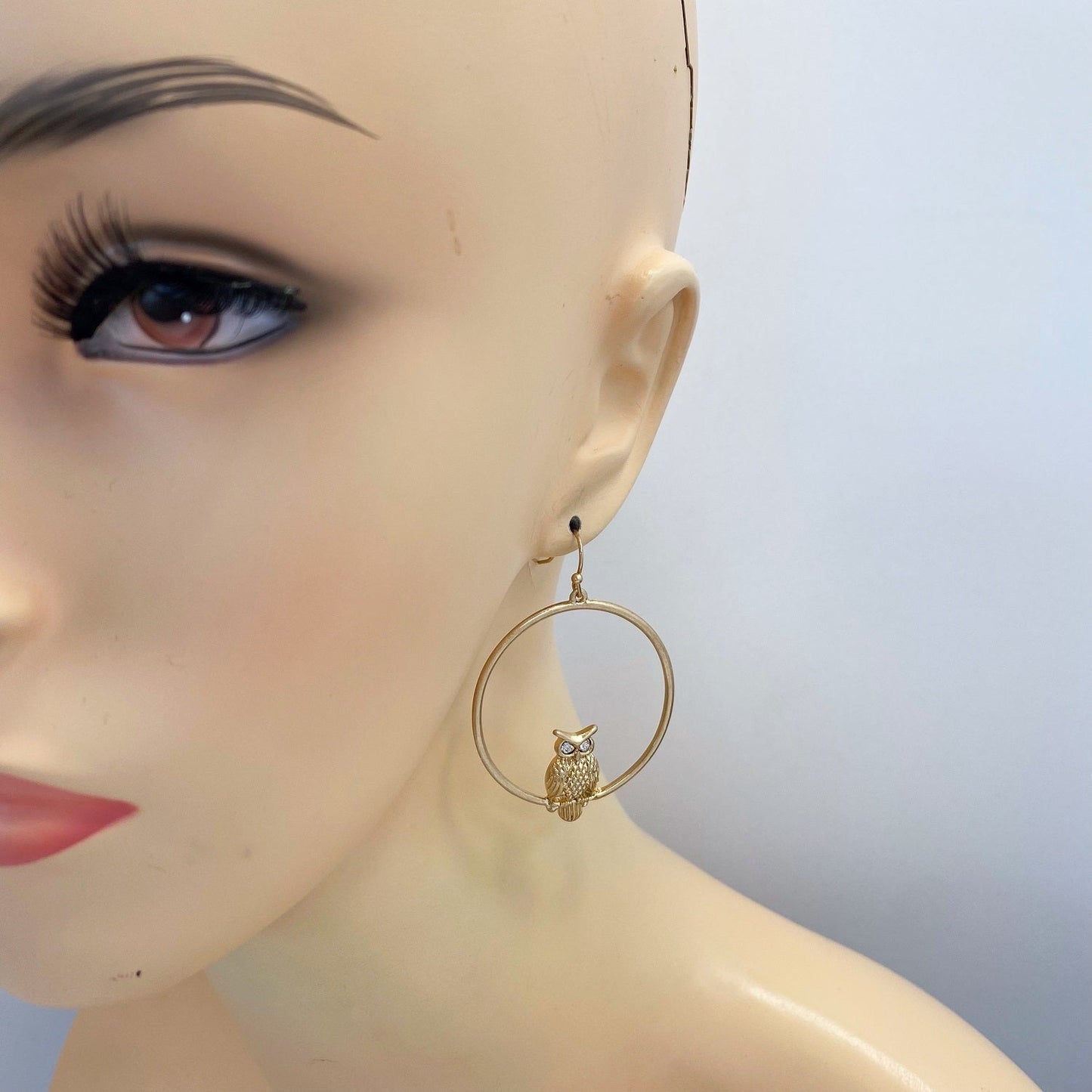 E1160 HE2592 Owl Design Circle Shape Drop Dangle Earrings