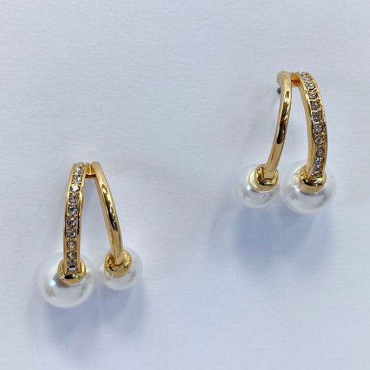 E1035 25E2207 Rhinestones Deco Pearl Accented Open Half Circle Mini Post Earrings