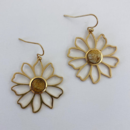 E1112 QE2346 Sunflower Design Drop Dangle Hook Earrings