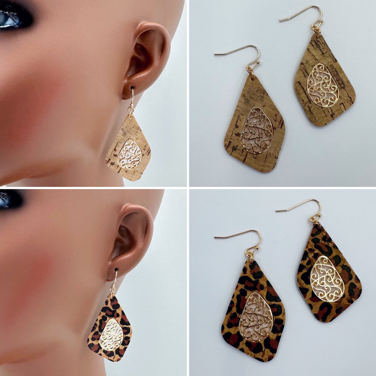 E0924 AE6204 Thin Cork Filigree Design Drop Dangle Hook Earrings