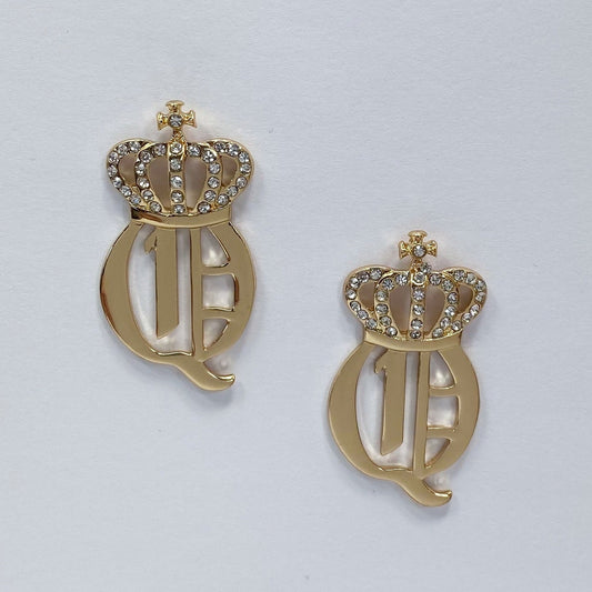 E0848 KE5116 Q Letter Rhinestone Crown Design Post Stud Earrings