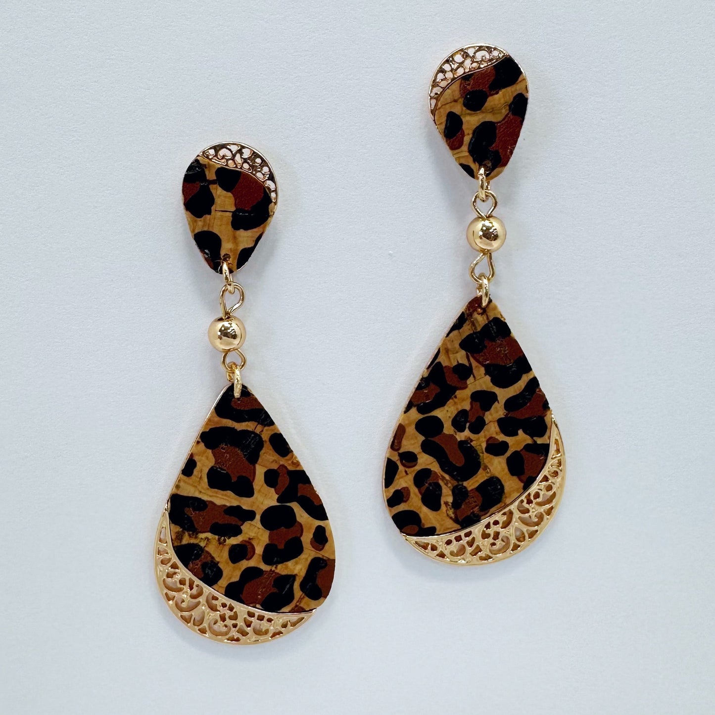 E0959 AE6202 Thin Cork Rough Teardrop Shape Drop Dangle Earrings