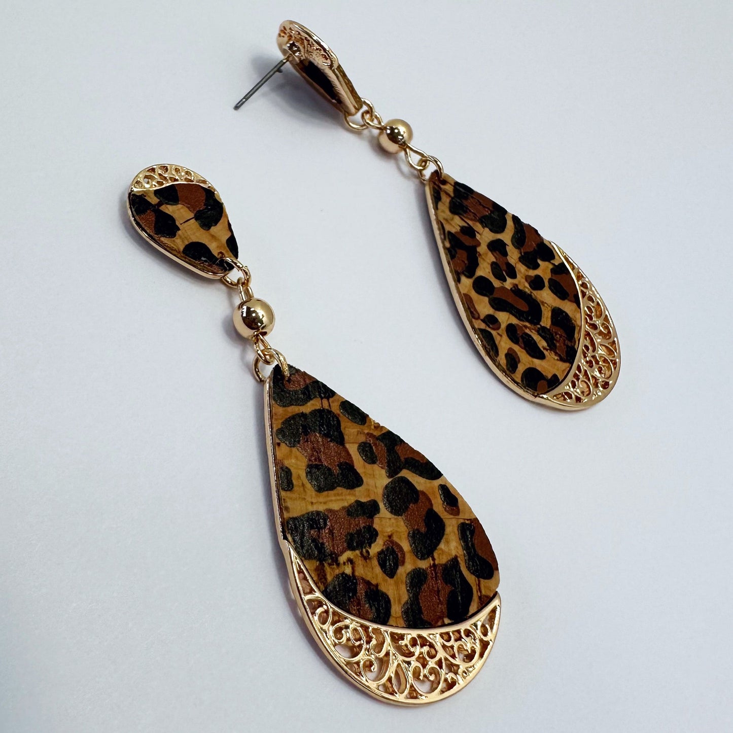 E0959 AE6202 Thin Cork Rough Teardrop Shape Drop Dangle Earrings