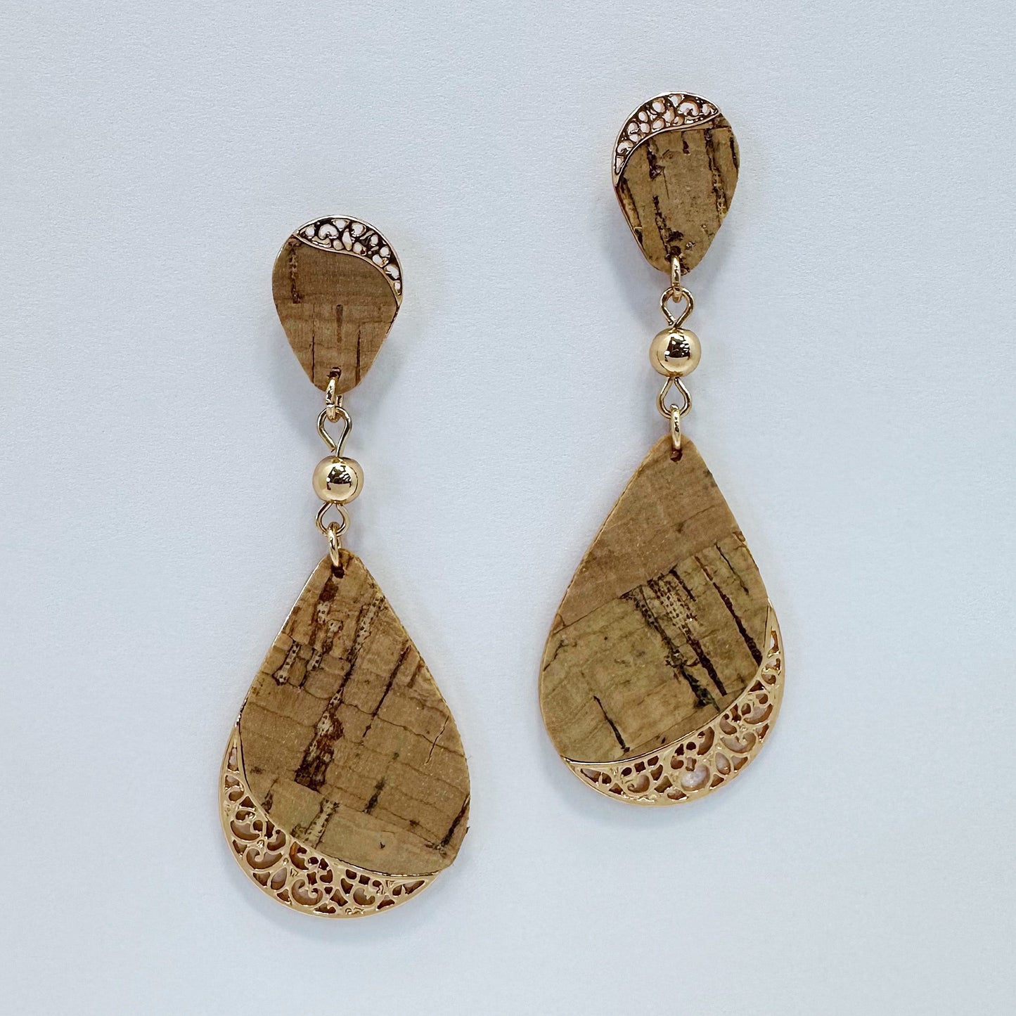 E0959 AE6202 Thin Cork Rough Teardrop Shape Drop Dangle Earrings