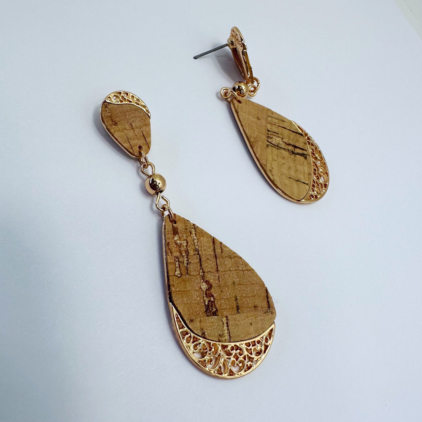 E0959 AE6202 Thin Cork Rough Teardrop Shape Drop Dangle Earrings