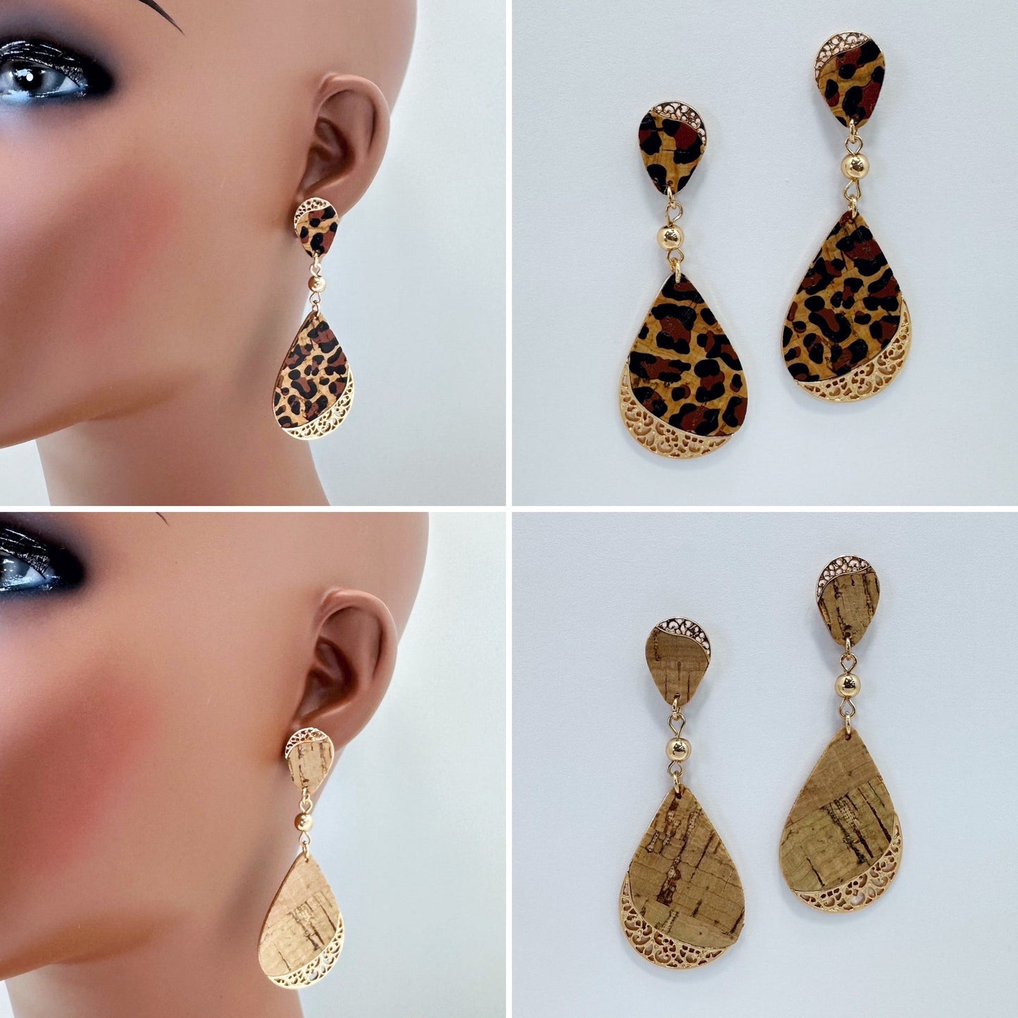 E0959 AE6202 Thin Cork Rough Teardrop Shape Drop Dangle Earrings