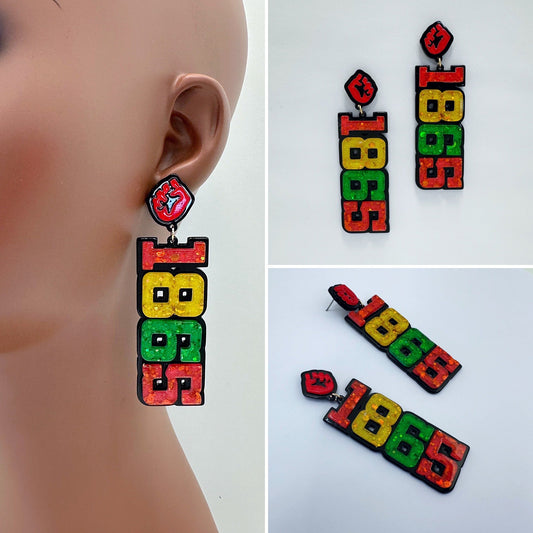 E0916 ME20682 Multi Colored Acrylic "1865" Design Drop Dangle Post Earrings