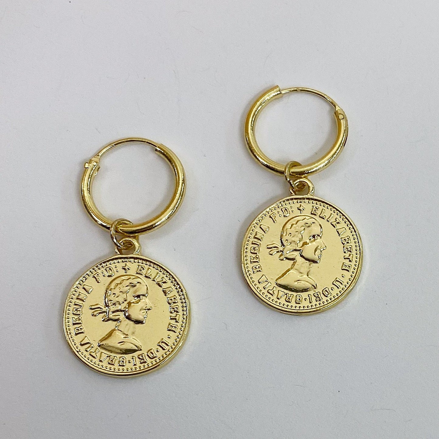 E1273 VER5221 Coin Drop Dangle Hoop Earrings