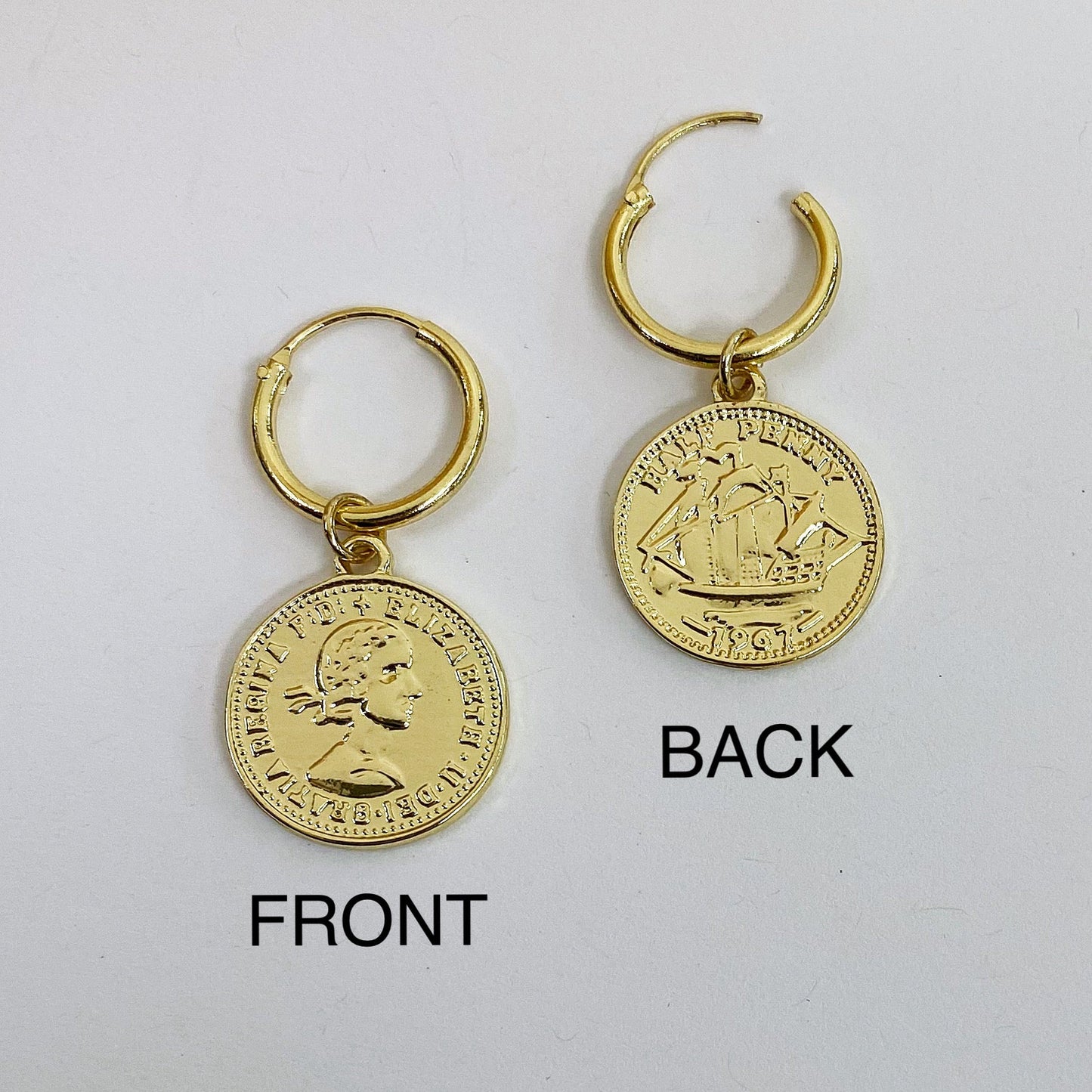 E1273 VER5221 Coin Drop Dangle Hoop Earrings