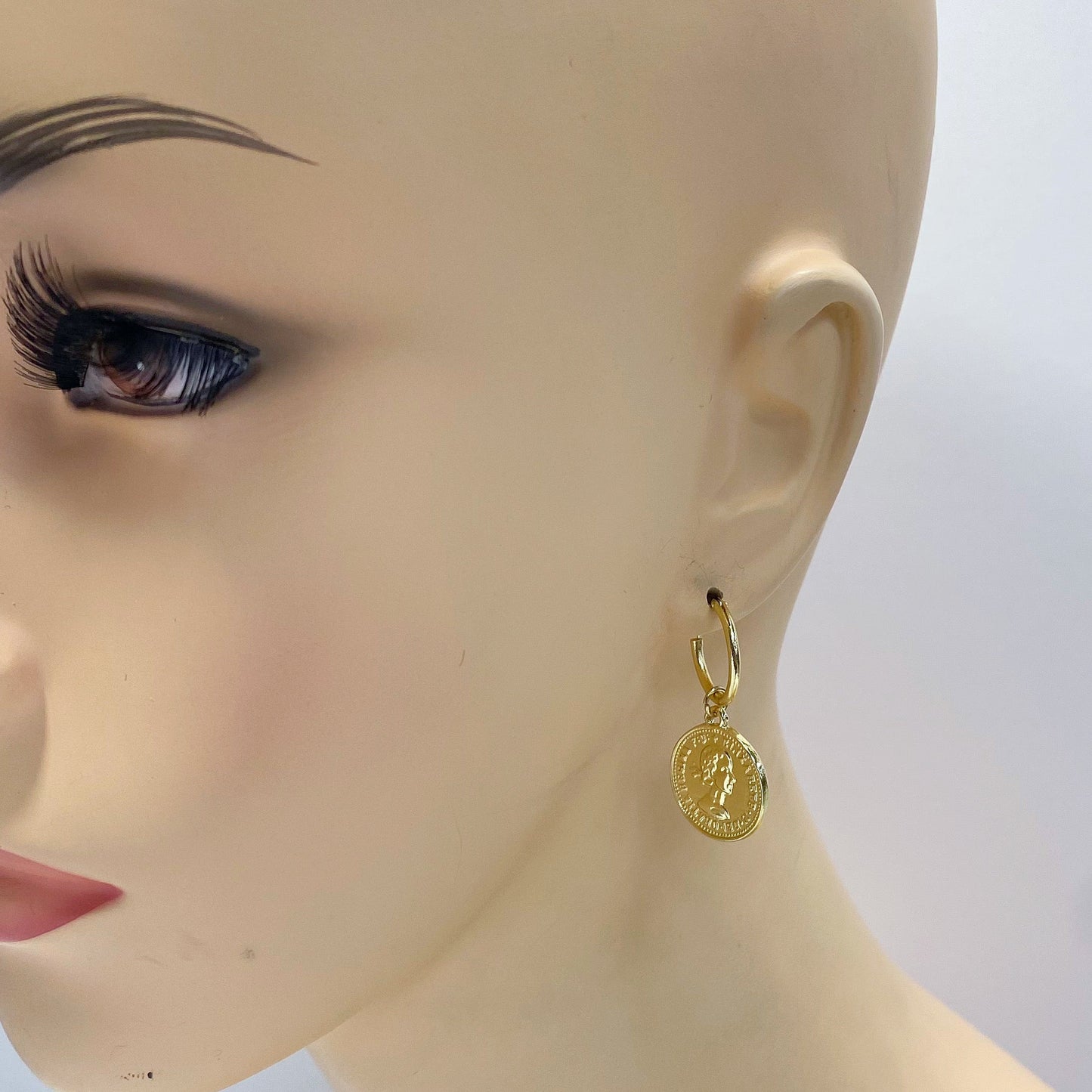 E1273 VER5221 Coin Drop Dangle Hoop Earrings