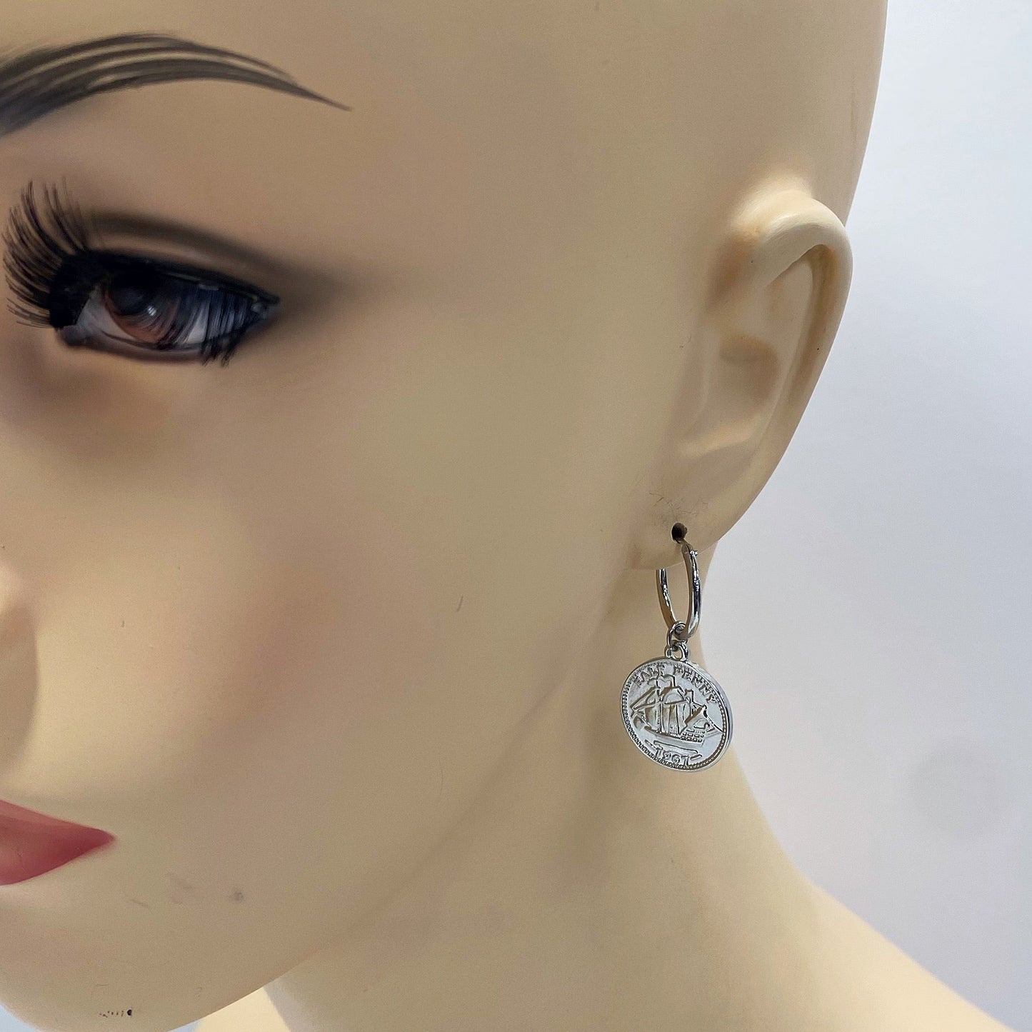 E1273 VER5221 Coin Drop Dangle Hoop Earrings
