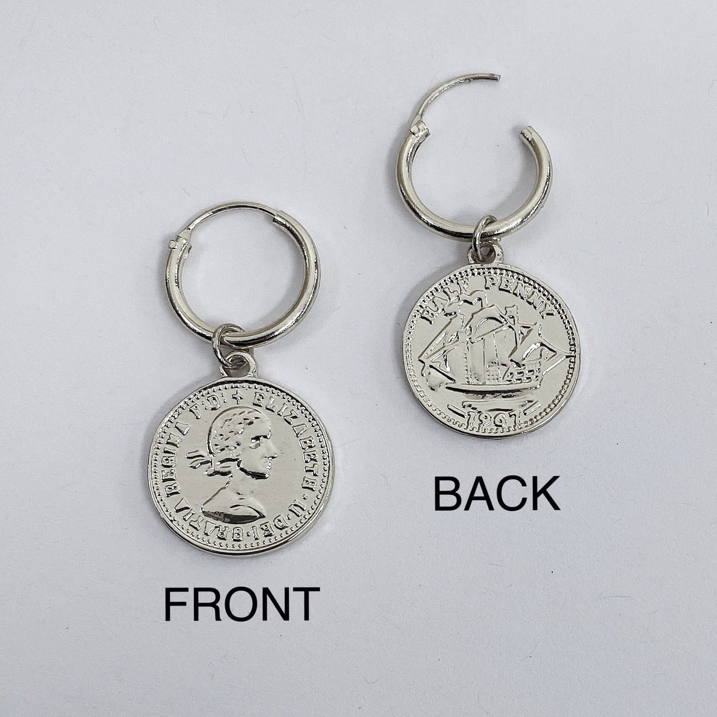 E1273 VER5221 Coin Drop Dangle Hoop Earrings