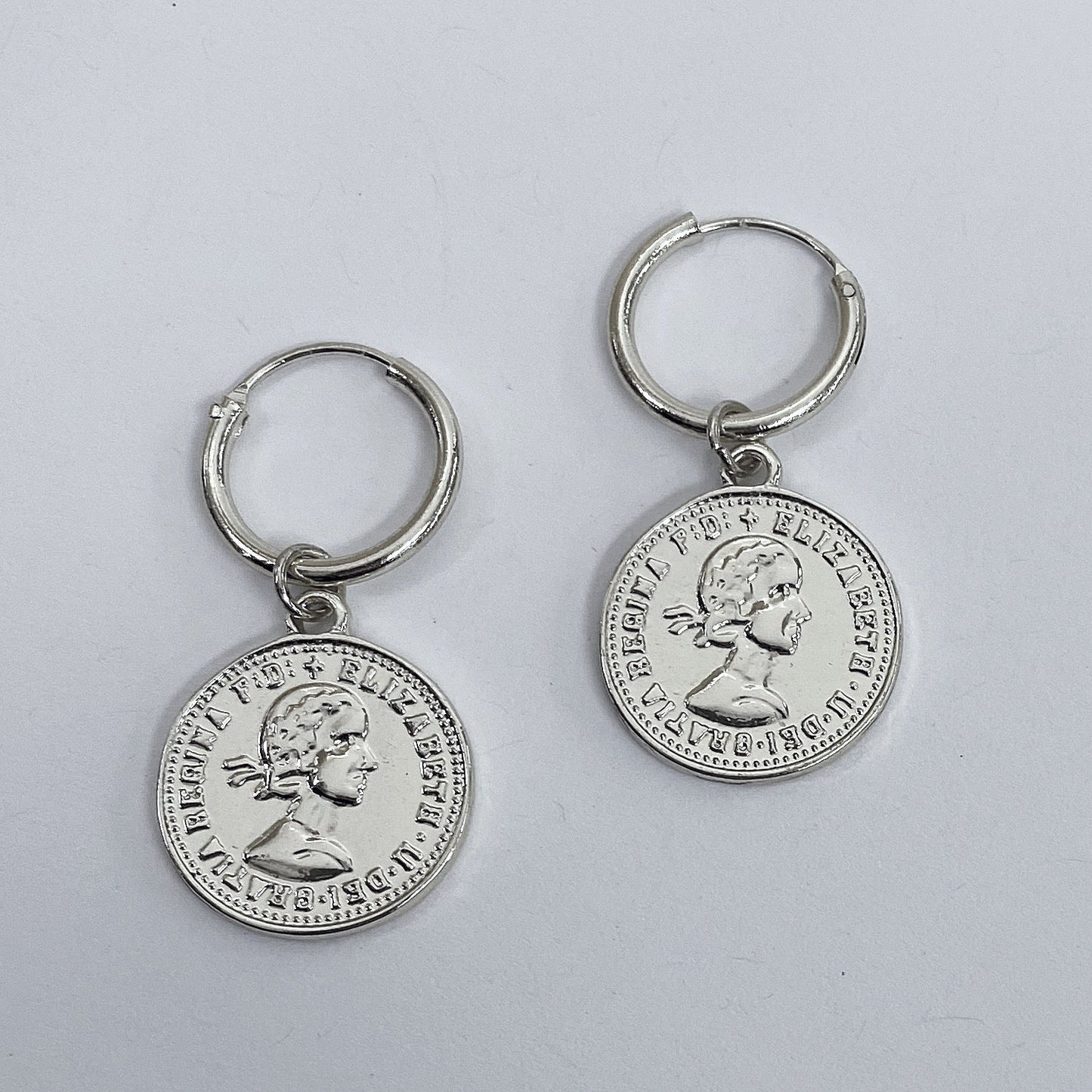 E1273 VER5221 Coin Drop Dangle Hoop Earrings