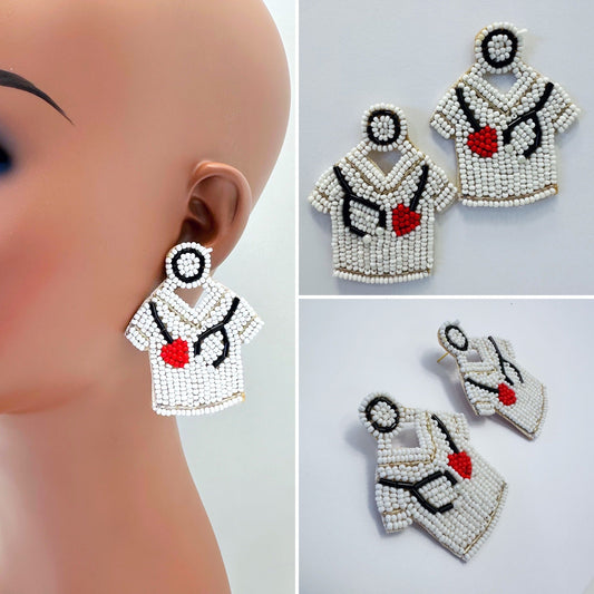 E0727 AE5502 Bead Doctor Uniform Drop Dangle Post Earrings