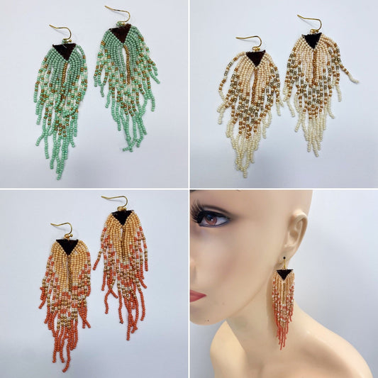 E0929 AE4106 Beaded Tassel Drop Dangle Hook Earrings