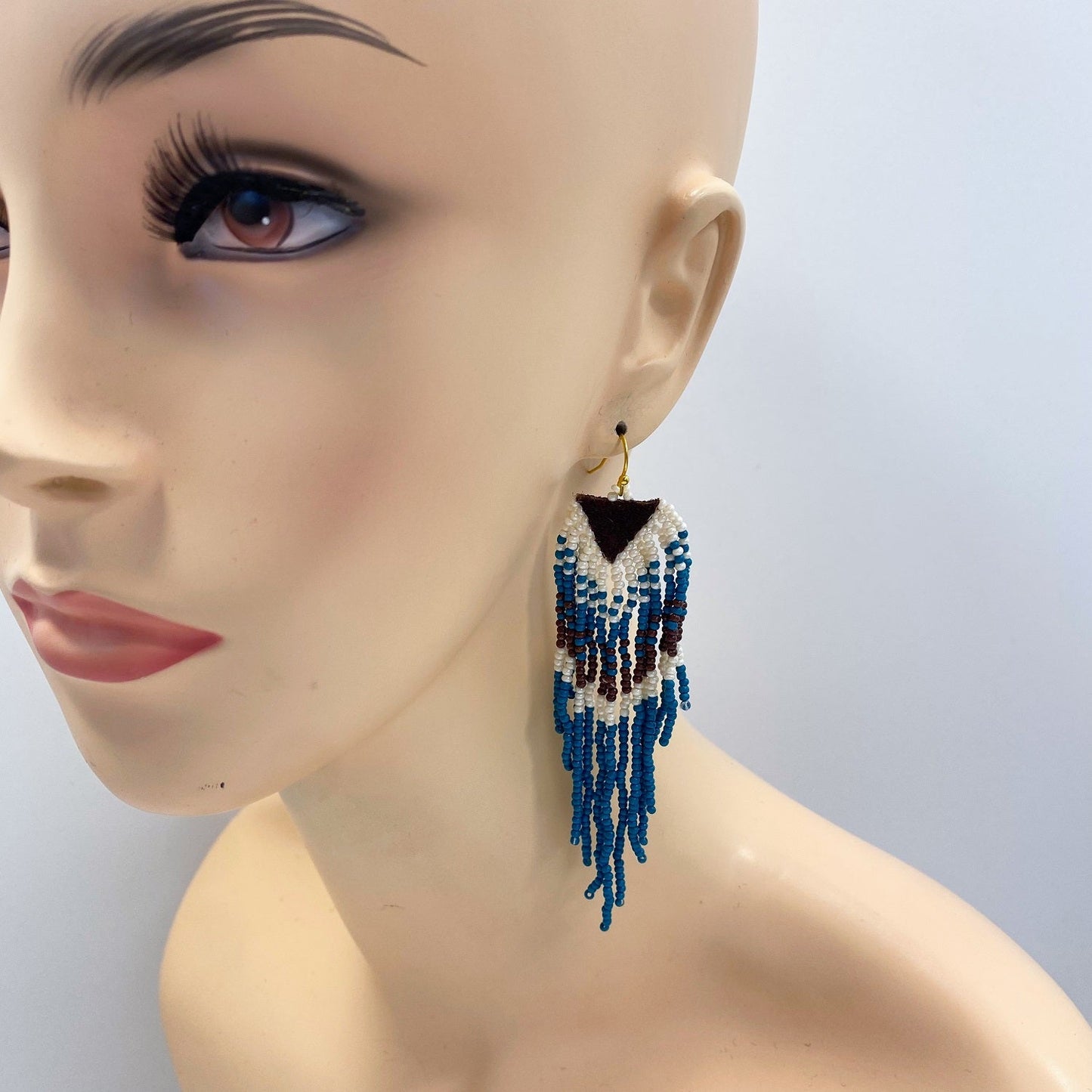 E0975 AE4033 Tribal Design Beaded Tassel Drop Dangle Hook Earrings