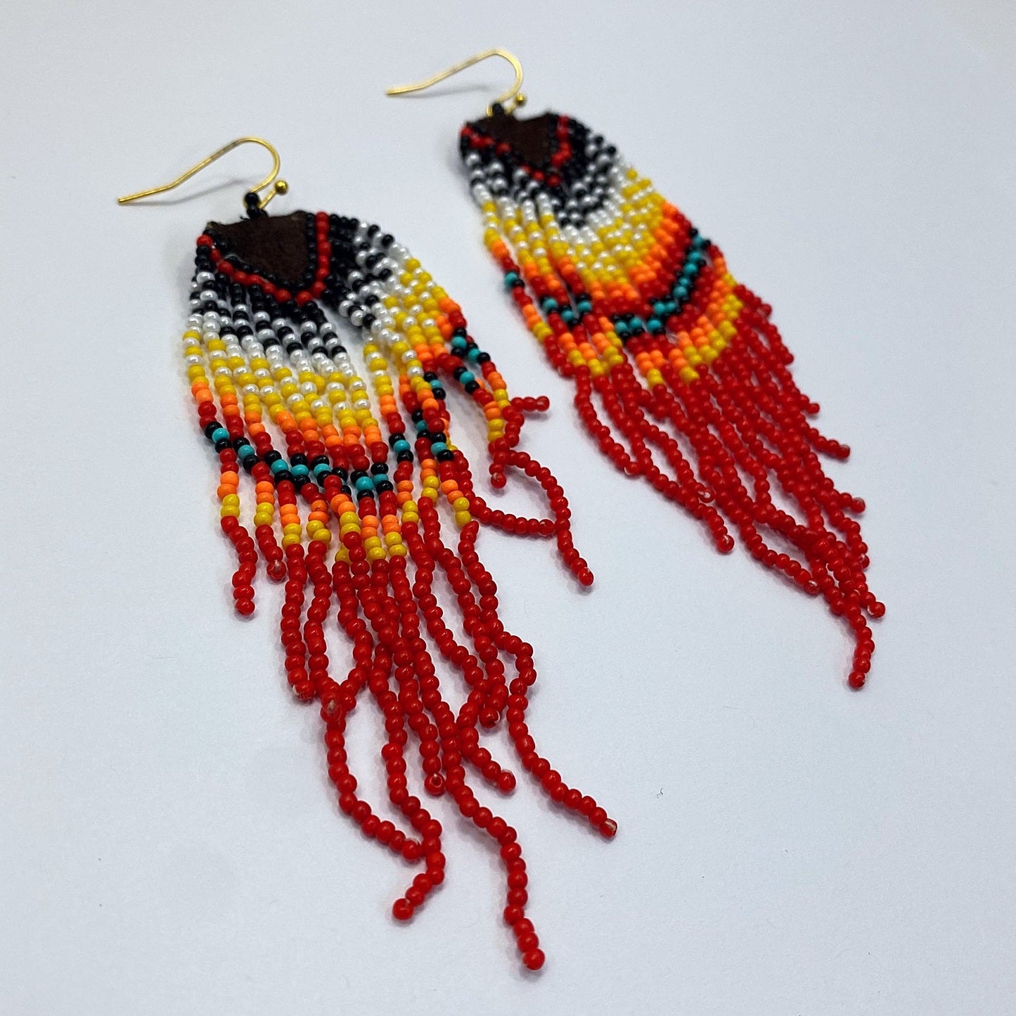 E0975 AE4033 Tribal Design Beaded Tassel Drop Dangle Hook Earrings