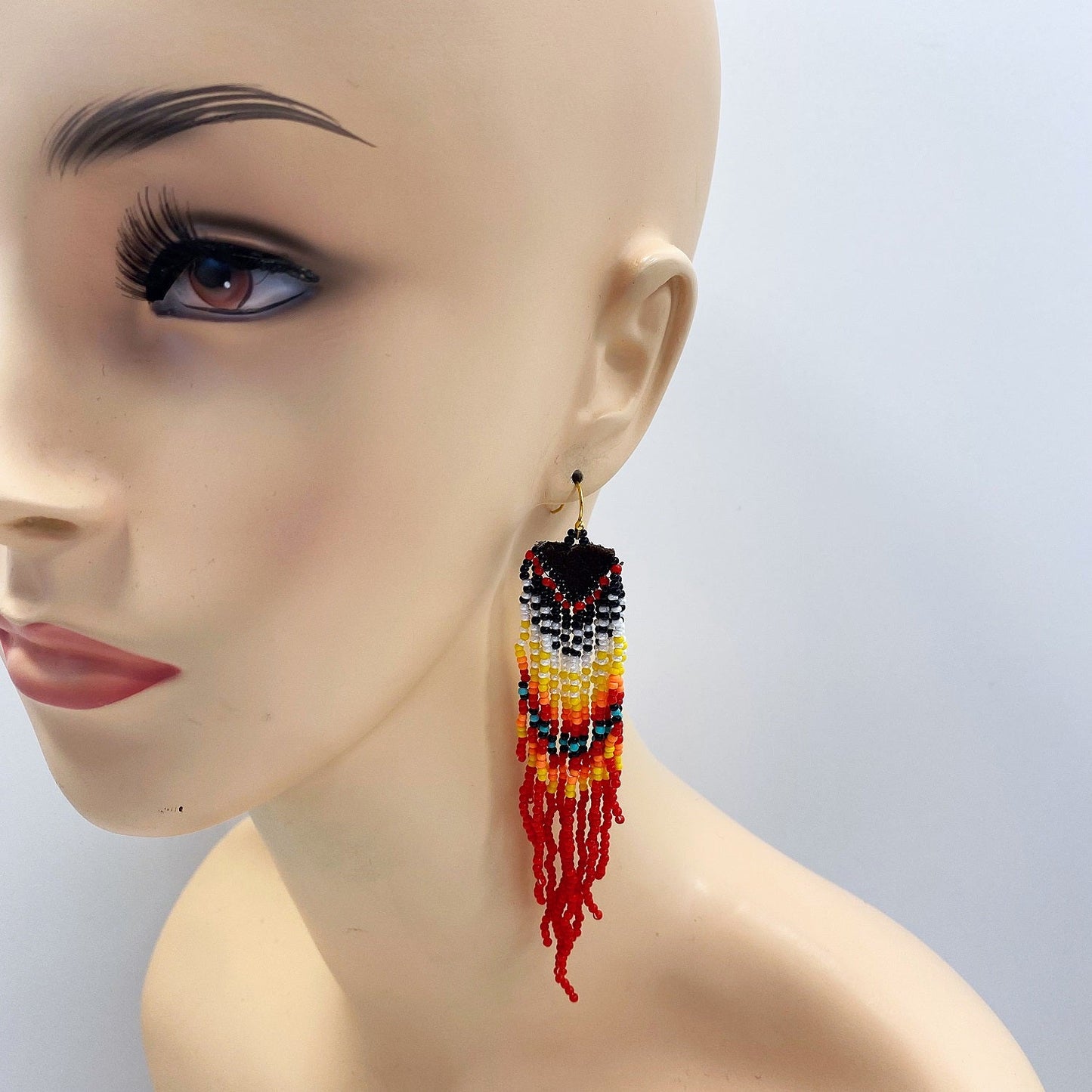 E0975 AE4033 Tribal Design Beaded Tassel Drop Dangle Hook Earrings