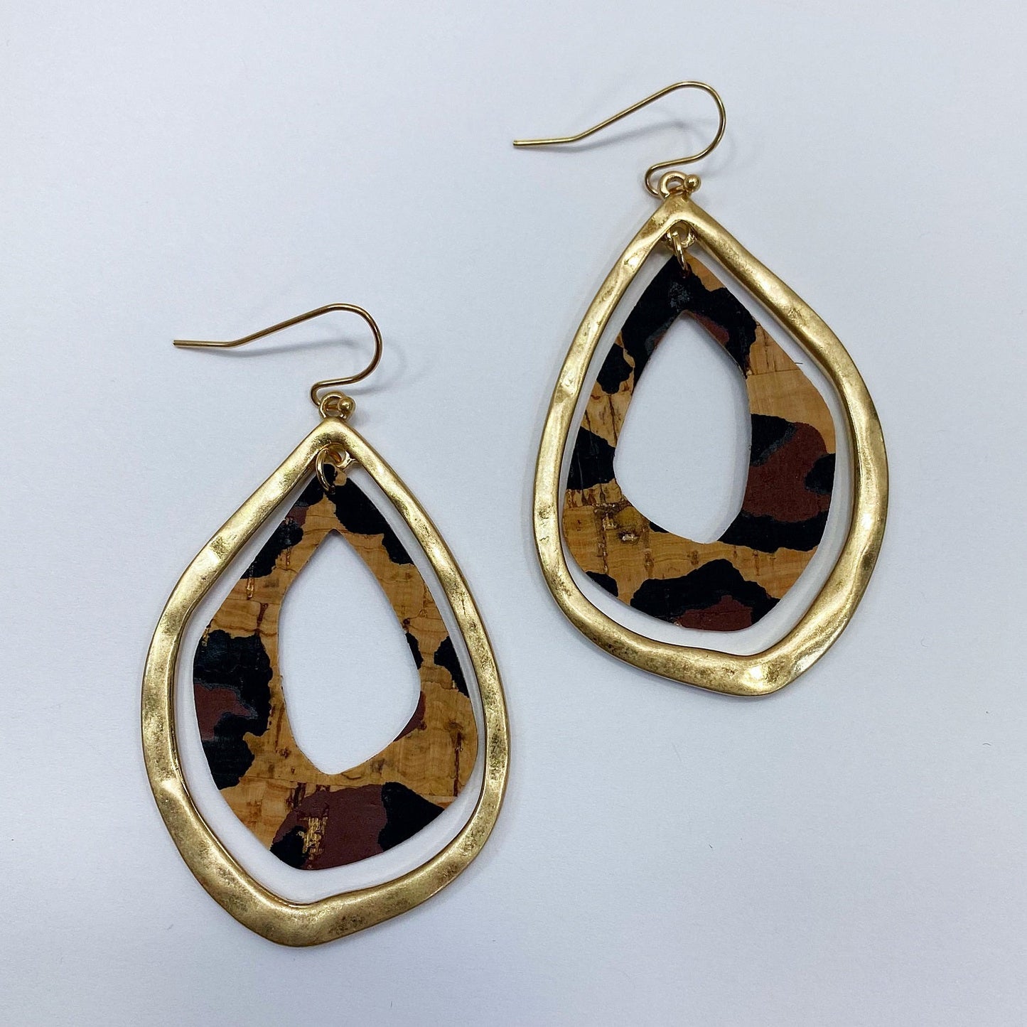 E0985 AE4114 Thin Cork Rough Teardrop Shape Drop Dangle Earrings