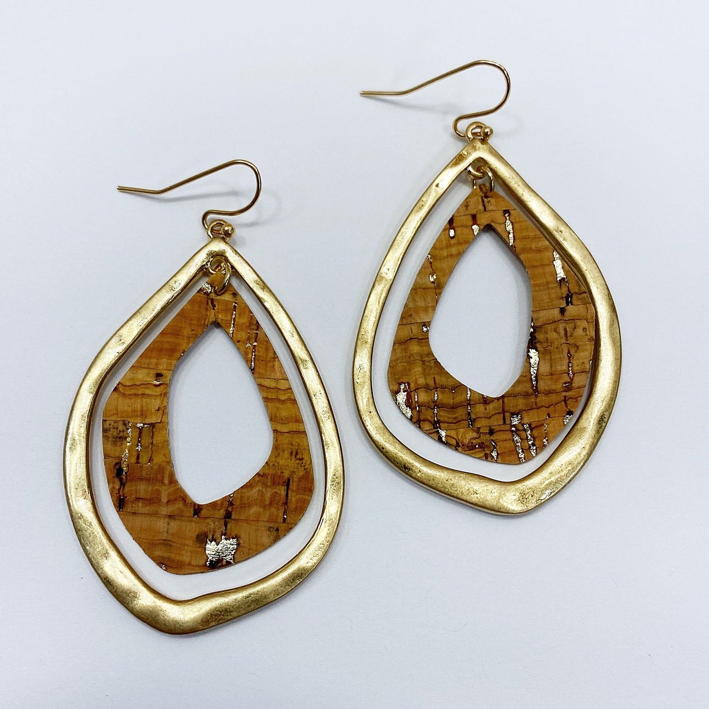 E0985 AE4114 Thin Cork Rough Teardrop Shape Drop Dangle Earrings