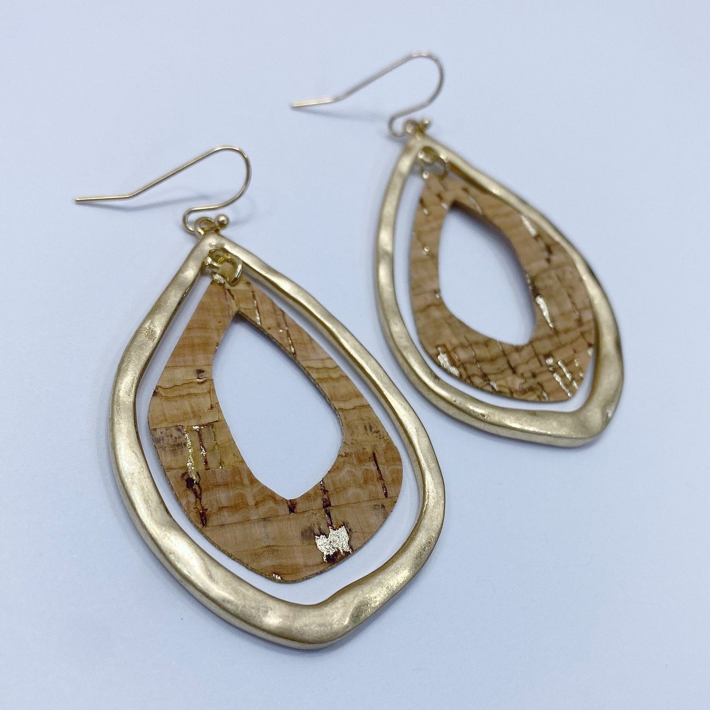 E0985 AE4114 Thin Cork Rough Teardrop Shape Drop Dangle Earrings