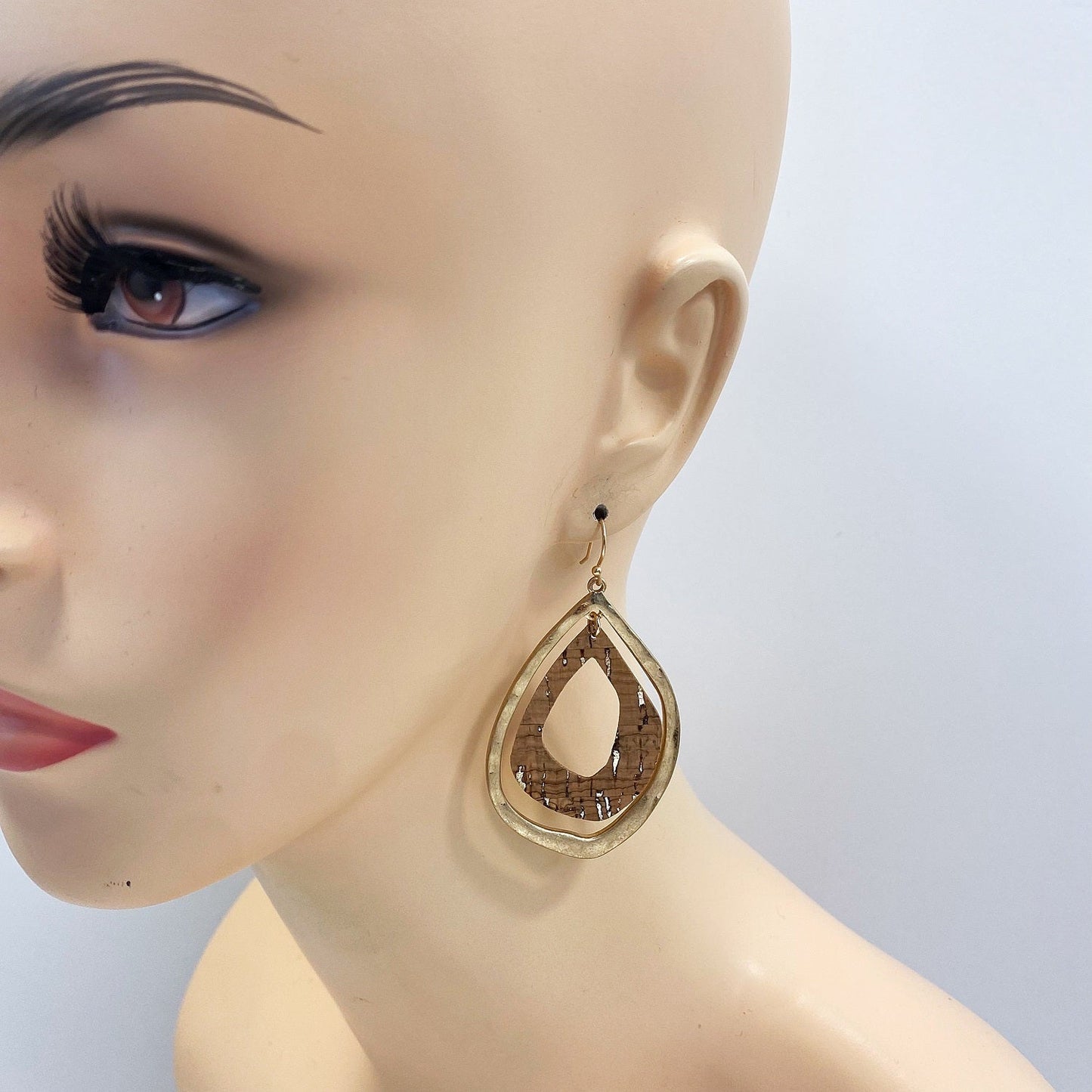E0985 AE4114 Thin Cork Rough Teardrop Shape Drop Dangle Earrings