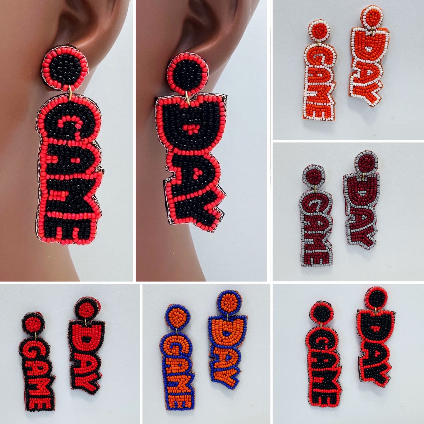 E1043 SER1035 GAME DAY Design Drop dangle Post Earrings