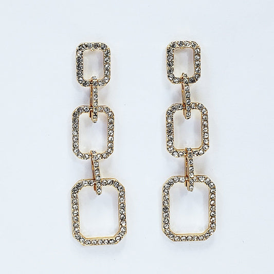 E0700 25E1940 RHINESTONE LINKED DROP DANGLE POST EARRINGS