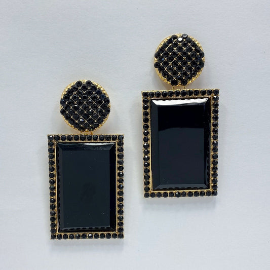 E0827 CCRDEL01 Rhinestones Rectangle Drop Dangle Post Earrings