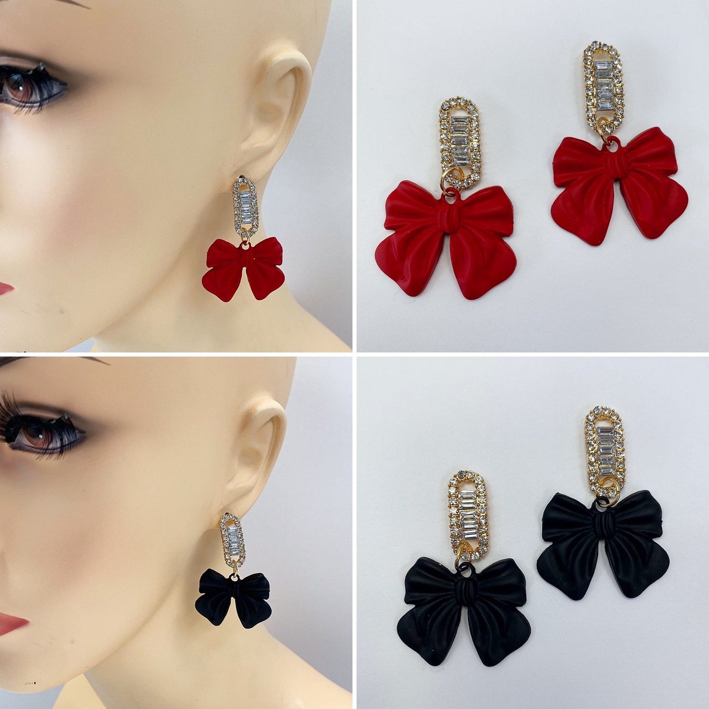 E0712 CCRBPE02 Bow Ribbon Shape Drop Dangle Earrings