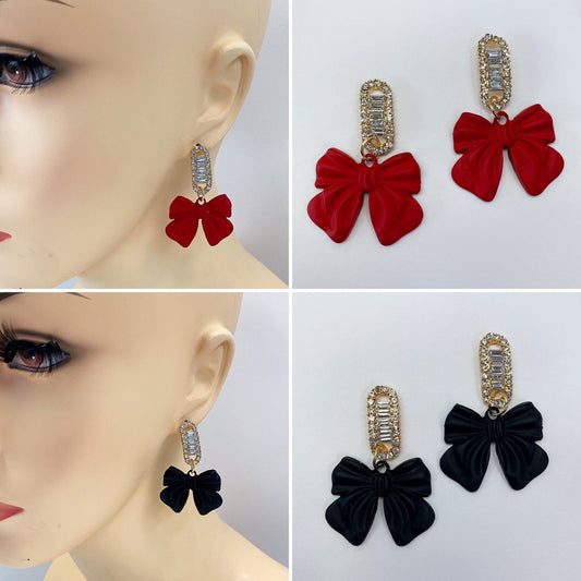 E0712 CCRBPE02 Bow Ribbon Shape Drop Dangle Earrings