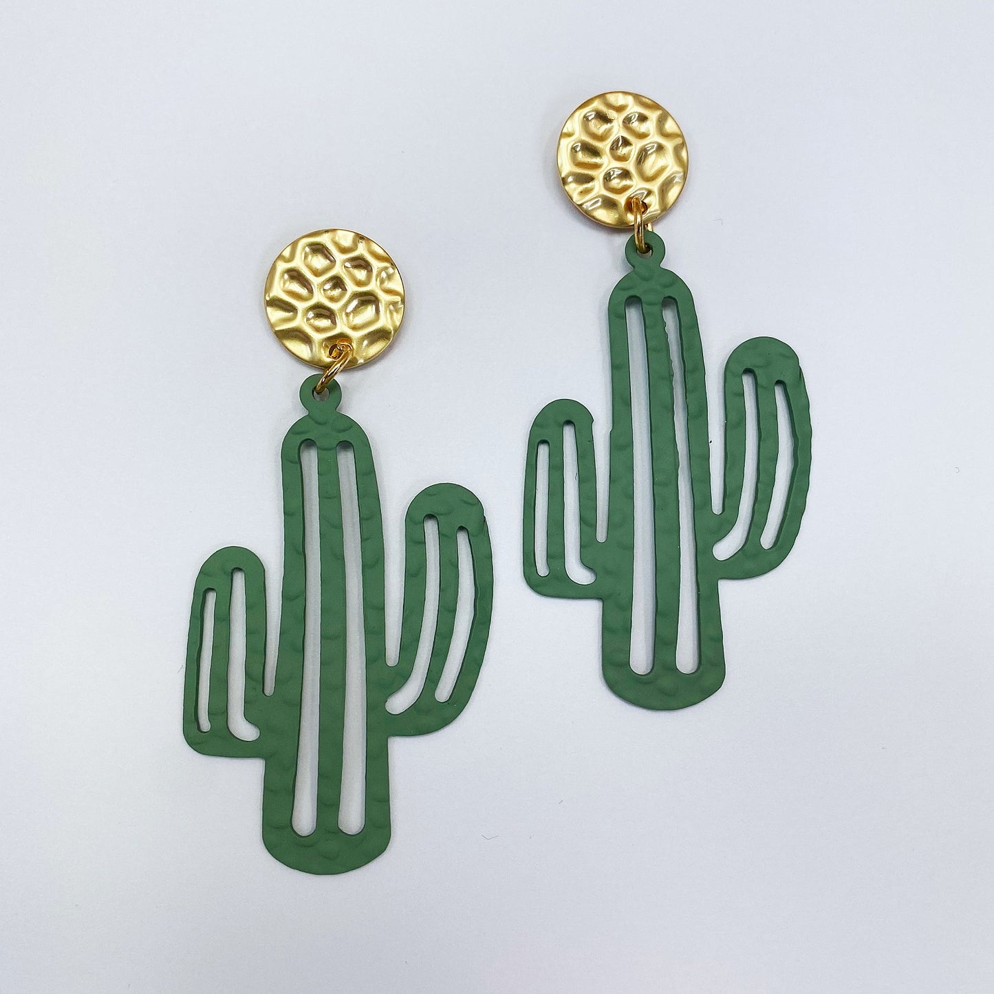 E0744 CCWCE01 Western Cactus Shape Metal Drop Dangle Post Earrings